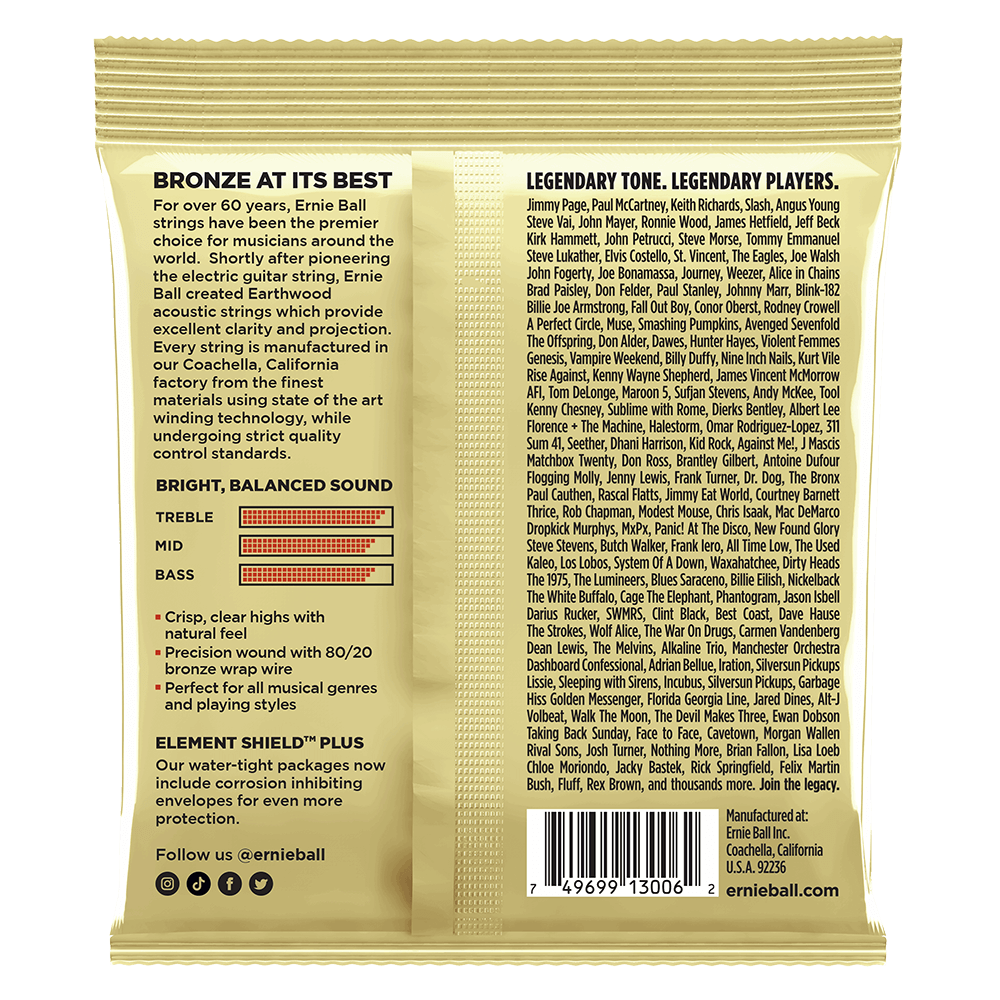 Ernie Ball Earthwood Extra Light 8020 Bronze Acoustic Guitar Strings 3 Pack 10 50