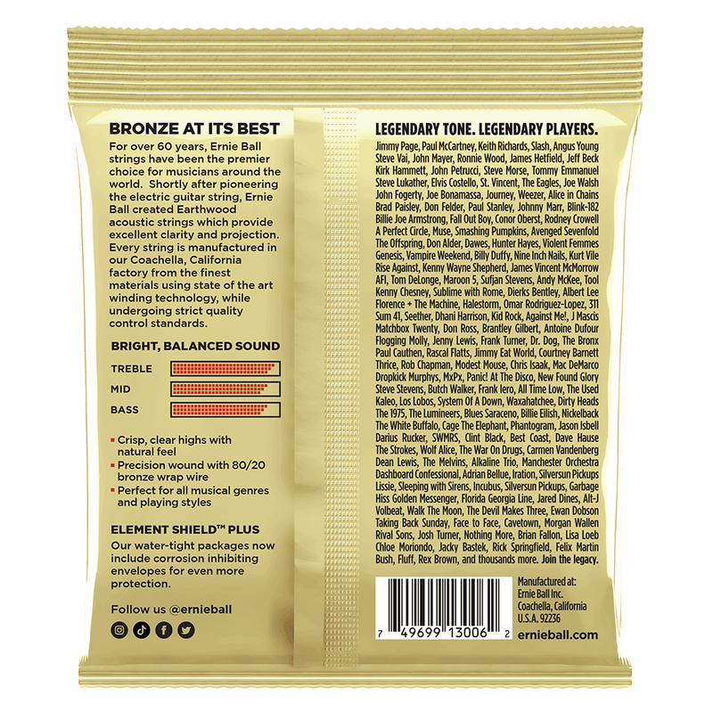 Ernie Ball Earthwood Extra Light 8020 Bronze Acoustic Guitar Strings 3 Pack 10 50