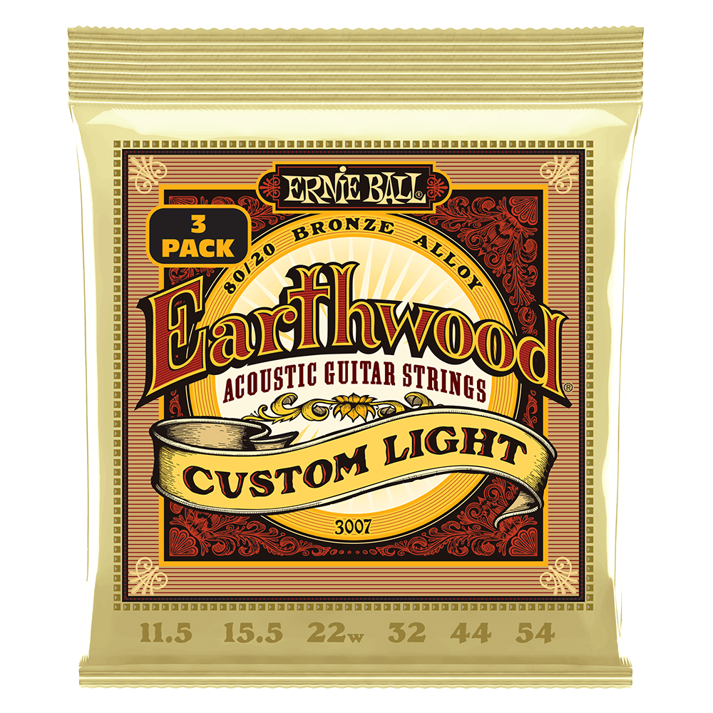 Ernie Ball Earthwood Custom Light 8020 Bronze Acoustic Guitar Strings 3 Pack 11.5 54