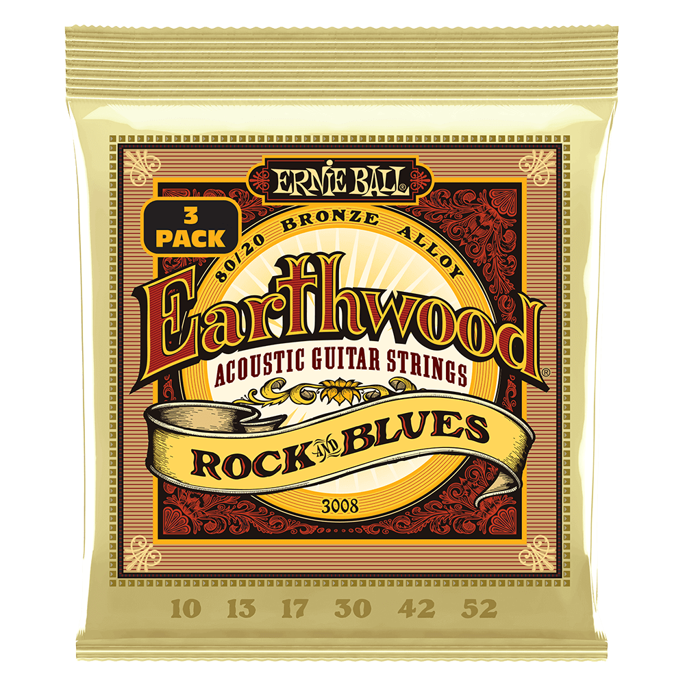 Ernie Ball Earthwood with Plain G 8020 Bronze Acoustic Guitar Strings 3 Pack 10 52