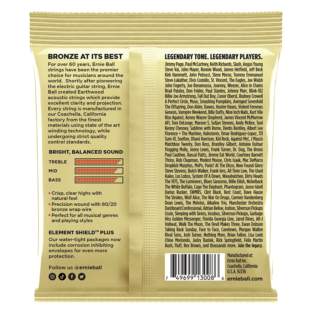 Ernie Ball Earthwood with Plain G 8020 Bronze Acoustic Guitar Strings 3 Pack 10 52