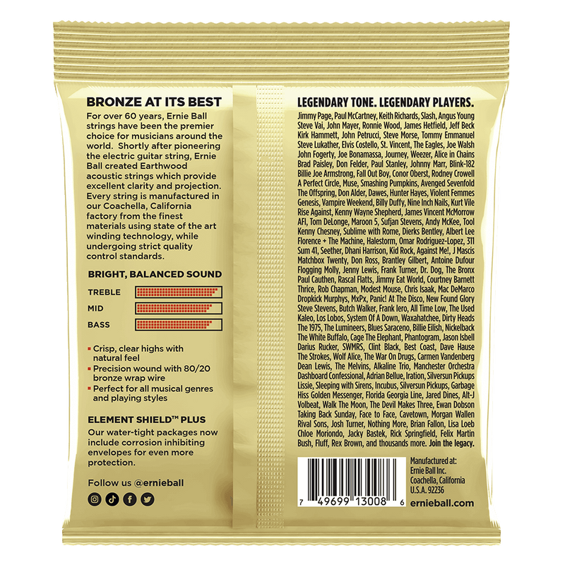 Ernie Ball Earthwood with Plain G 8020 Bronze Acoustic Guitar Strings 3 Pack 10 52