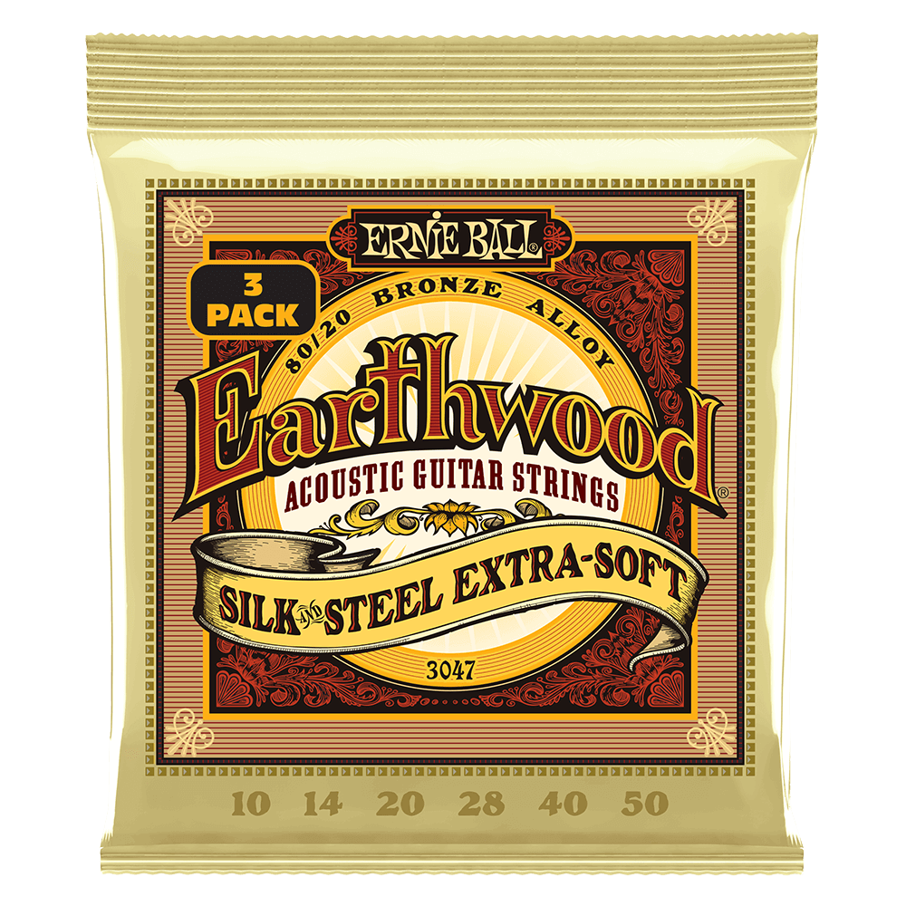 Ernie Ball Earthwood Silk and Steel Extra Soft 8020 Bronze Acoustic Guitar Strings 3 Pack 10 50
