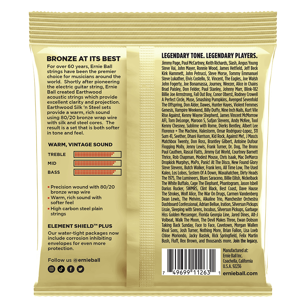 Ernie Ball Earthwood Silk and Steel Extra Soft 8020 Bronze Acoustic Guitar Strings 3 Pack 10 50