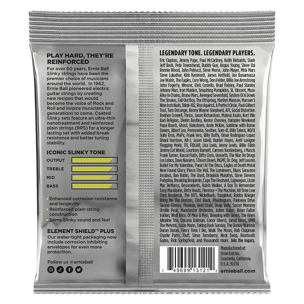 Ernie Ball Regular Slinky Coated Titanium RPS Electric Guitar Strings, 10-46 Gauge