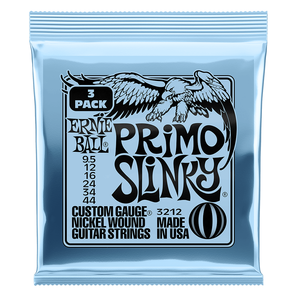 Ernie Ball Primo Slinky Nickel Wound Electric Guitar Strings 3 Pack 9.5 44
