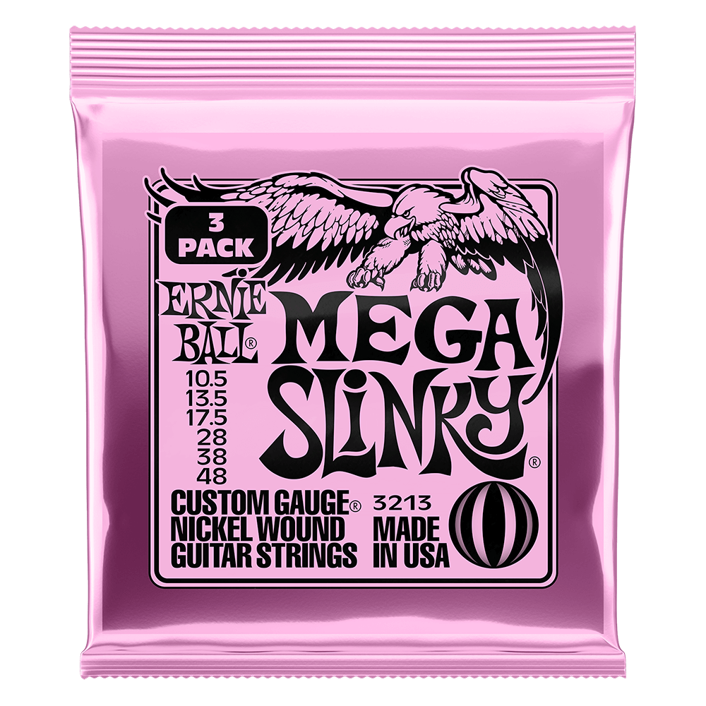Ernie Ball Mega Slinky Nickel Wound Electric Guitar Strings 3 Pack 10.5 48