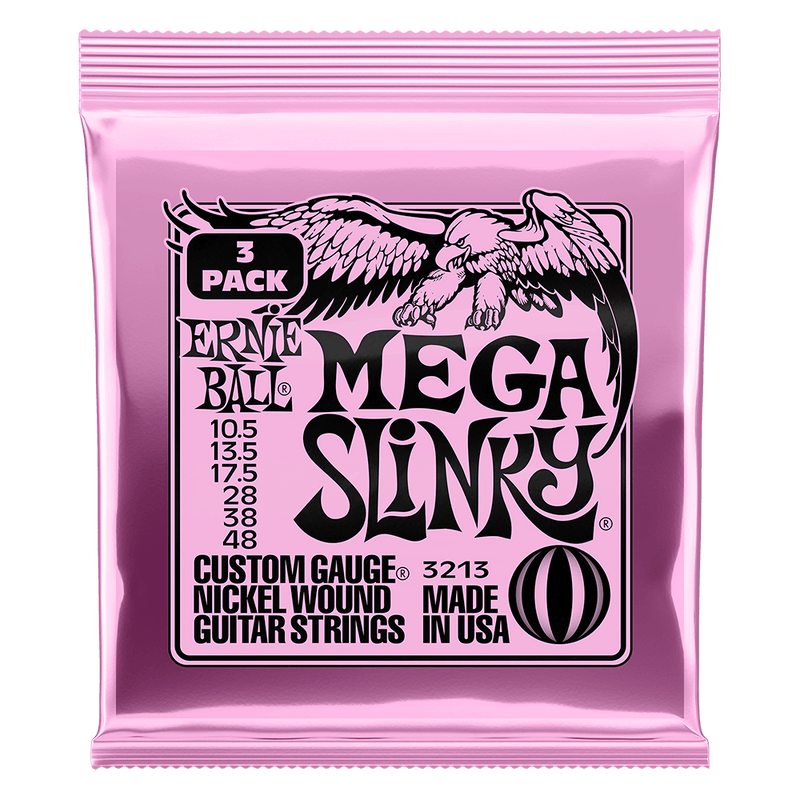 Ernie Ball Mega Slinky Nickel Wound Electric Guitar Strings 3 Pack 10.5 48