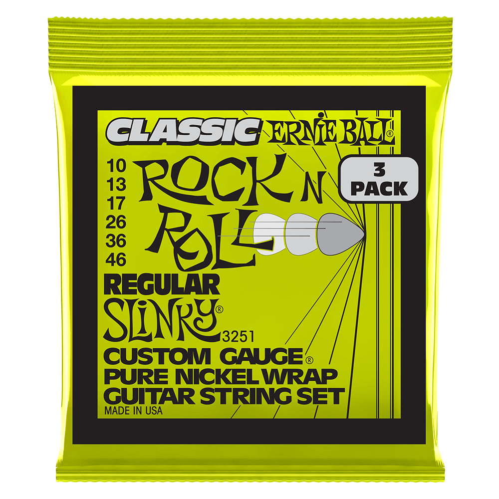 Regular Slinky Classic RnR Pure Nickel Electric Guitar Strings 3 Pack 10 46