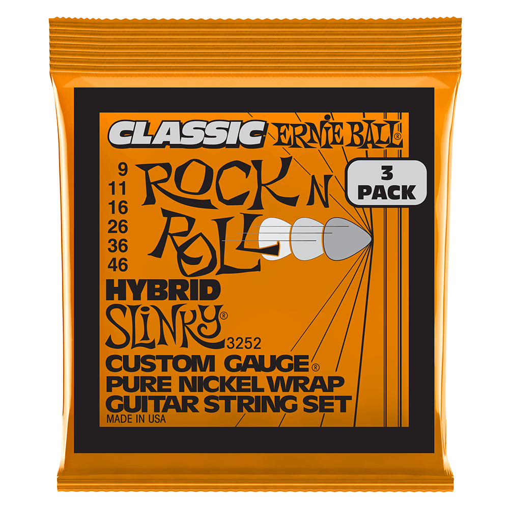 Hybrid Slinky Classic RnR Pure Nickel Electric Guitar Strings 3 Pack 9 46