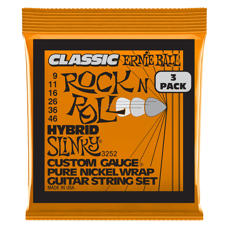 Hybrid Slinky Classic RnR Pure Nickel Electric Guitar Strings 3 Pack 9 46