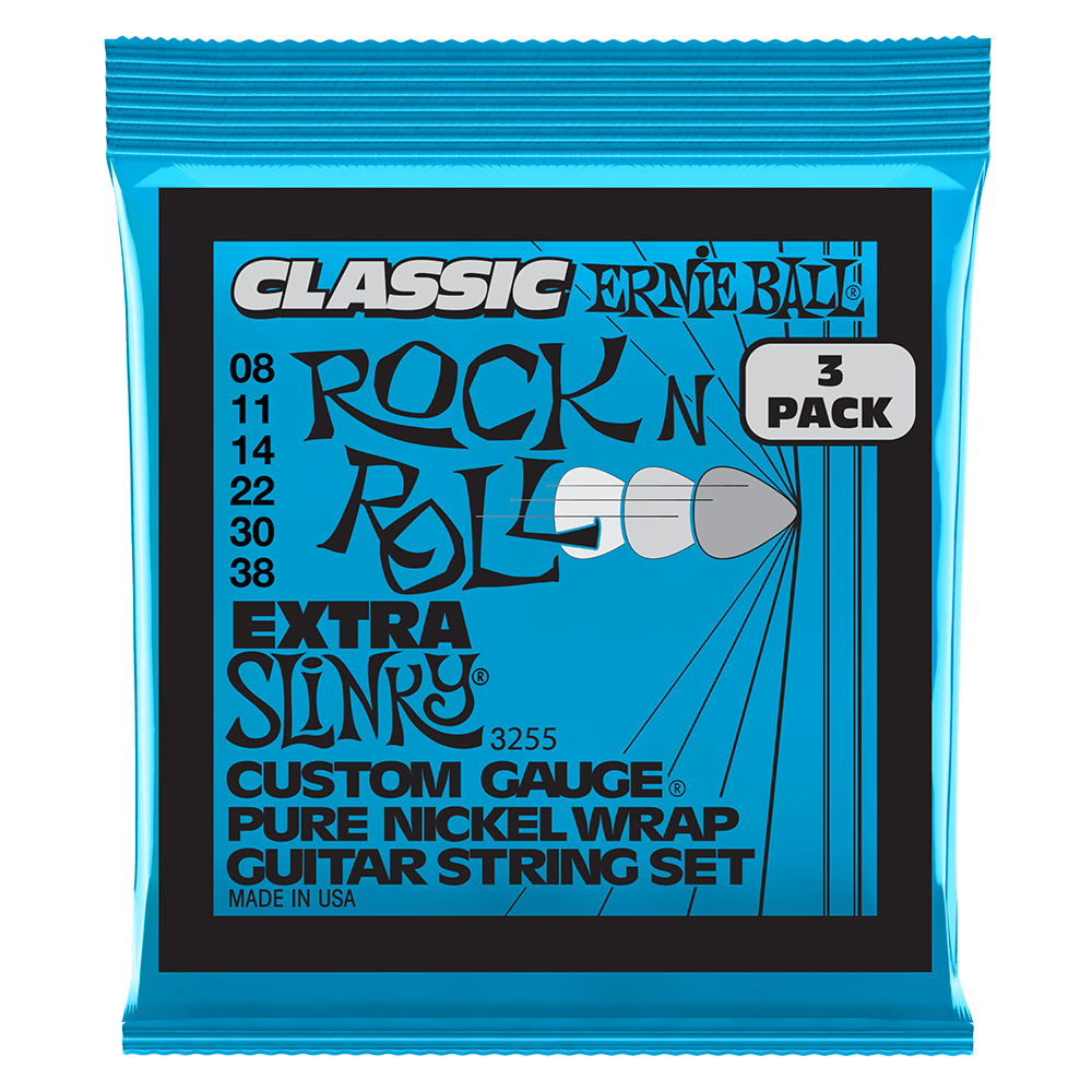 Extra Slinky Classic RnR Pure Nickel Electric Guitar Strings 3 Pack 8 38