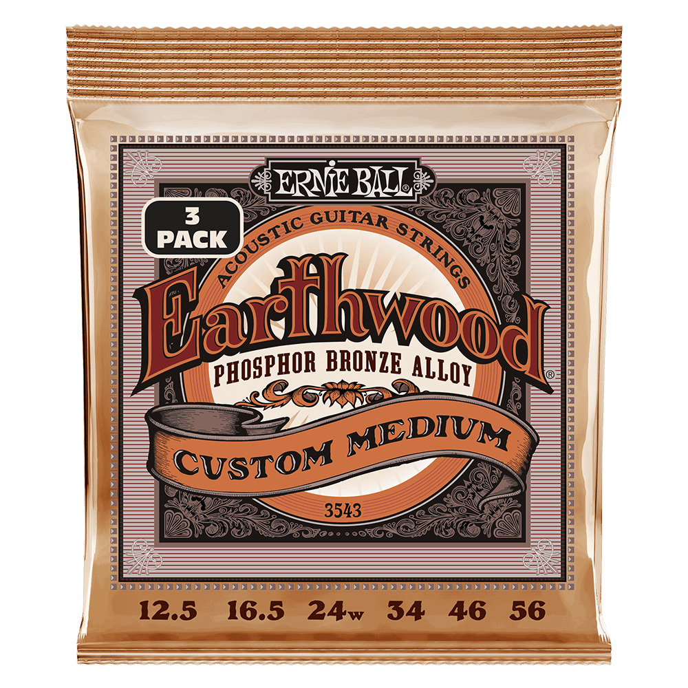Earthwood Custom Medium Phosphor Bronze Acoustic Strings 3 Pack 12.5 56