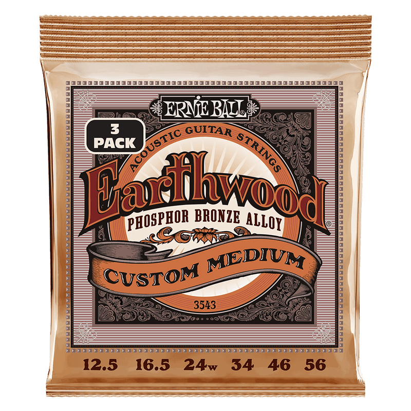 Earthwood Custom Medium Phosphor Bronze Acoustic Strings 3 Pack 12.5 56