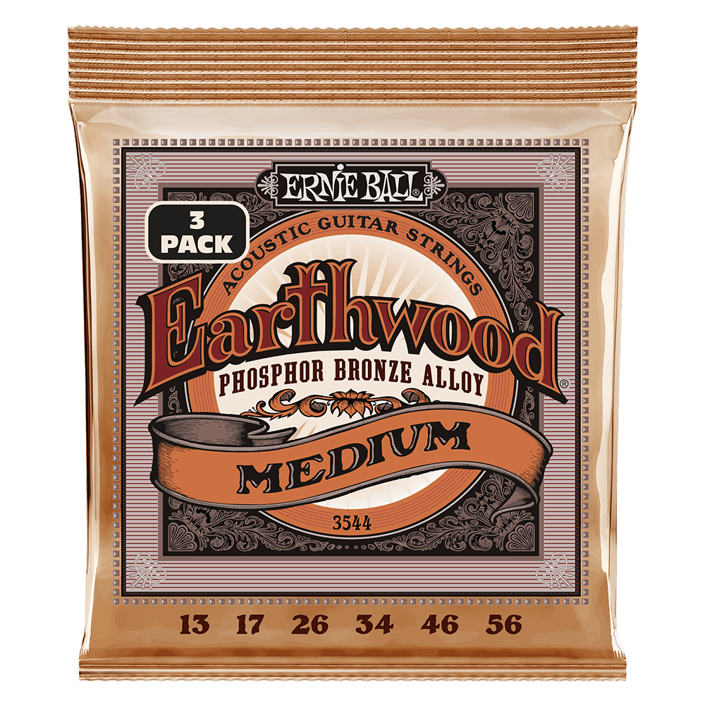 Earthwood Medium Phosphor Bronze Acoustic Strings 3 Pack 13 56