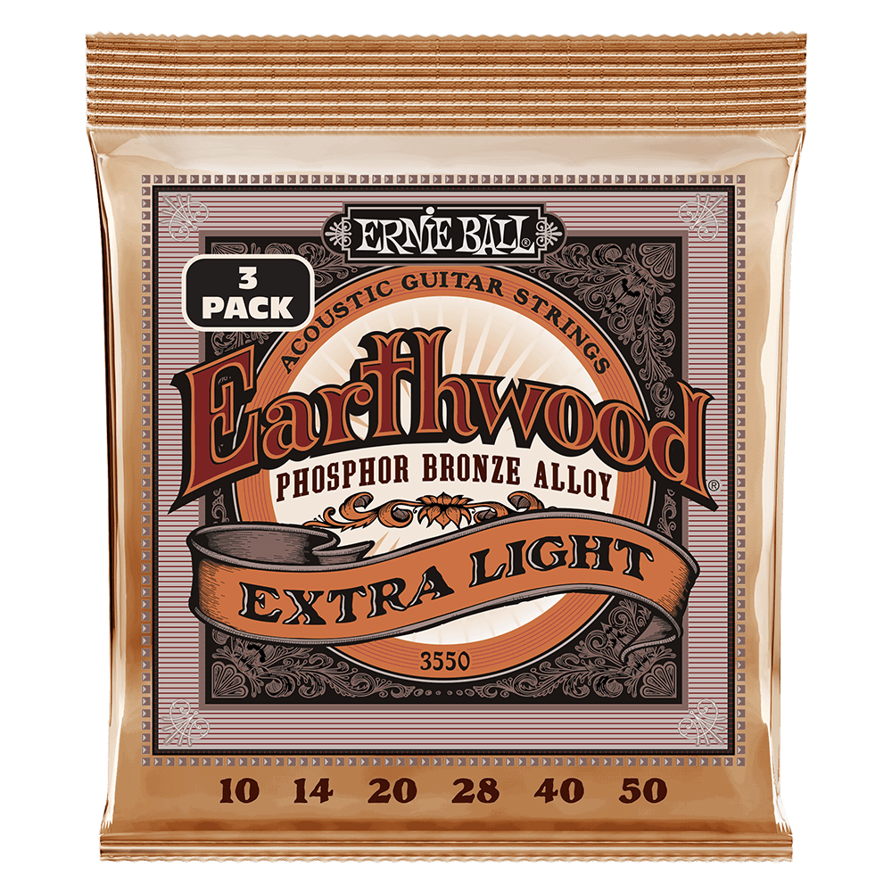 Earthwood Extra Light Phosphor Bronze Acoustic Strings 3 Pack 10 50