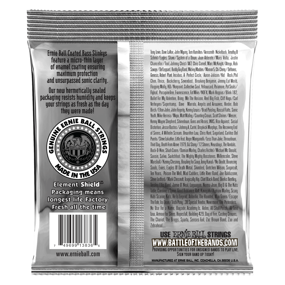 Ernie Ball Bass 5 Slinky Coated Electric Bass Strings, 45-130 Gauge