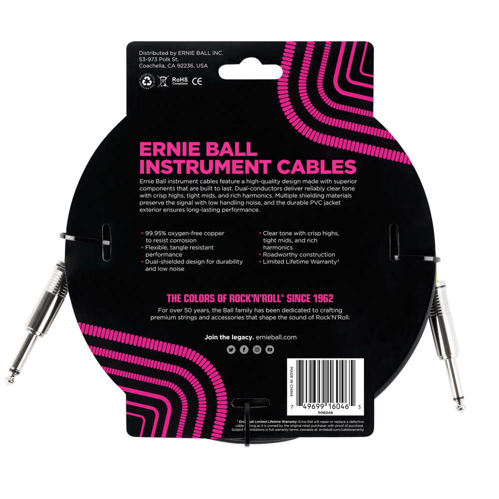 Ernie Ball 6 Meters Straight / Straight Instrument Cable, Black
