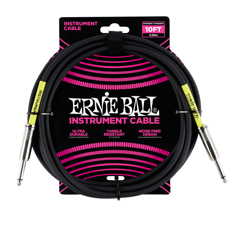 Ernie Ball 3 Meters Straight / Straight Instrument Cable, Black