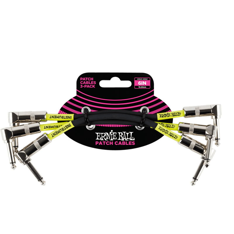 Ernie Ball Angle Patch Cable 3 Pack, Black, 15cm Length