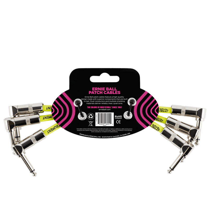 Ernie Ball Angle Patch Cable 3 Pack, White, 15cm Length