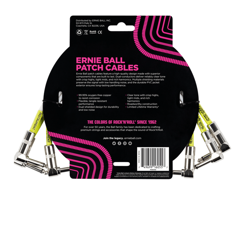 Ernie Ball Angle / Angle Patch Cable 3 Pack, White, 30cm Length