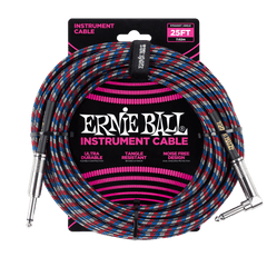 Ernie Ball 7.5 Meter Braided Straight / Angle Instrument Cable, Black / Red / Blue / White