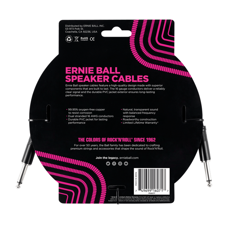 Ernie Ball Straight Speaker Cable, 1 Meter