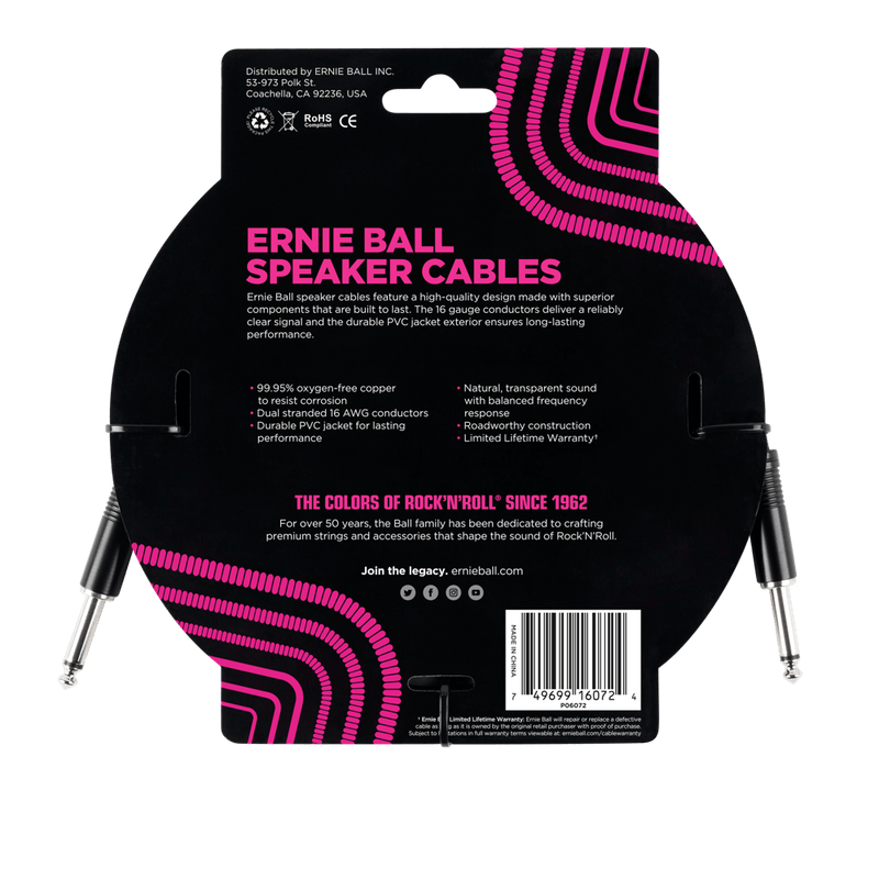 Ernie Ball Straight Speaker Cable, 2 Meters