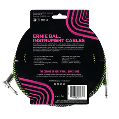 Ernie Ball 3 Meters Braided Straight / Angle Inst Cable, Black/Green