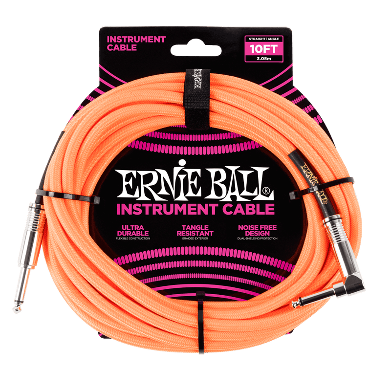 Ernie Ball 3 Meters Braided Straight / Angle Inst Cable, Neon Orange