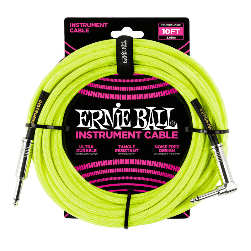 Ernie Ball 3 Meters Braided Straight / Angle Inst Cable, Neon Yellow