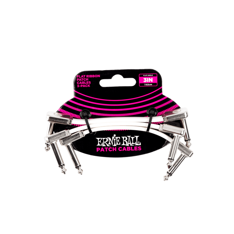 Ernie Ball 3” White Flat Ribbon Patch Cable 3-Pack