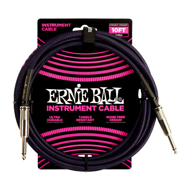 Ernie Ball 10ft Braided Straight Straight Inst Cable Purple Black