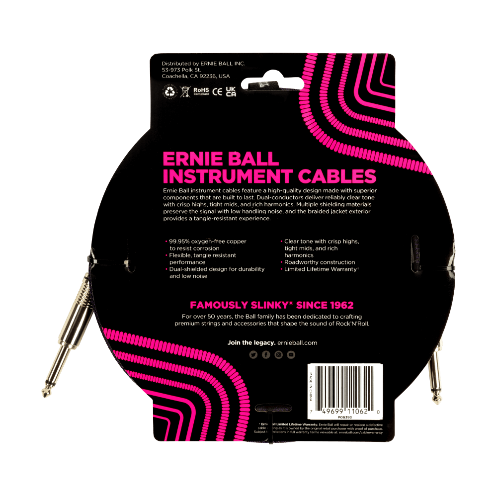 Ernie Ball 10ft Braided Straight Straight Inst Cable Purple Black