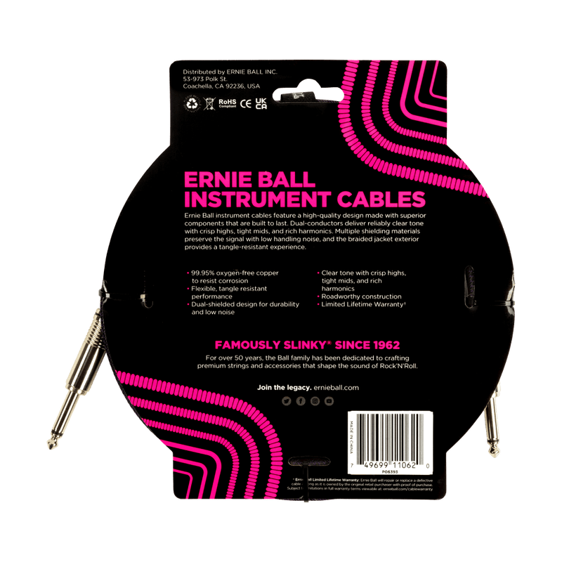Ernie Ball 10ft Braided Straight Straight Inst Cable Purple Black