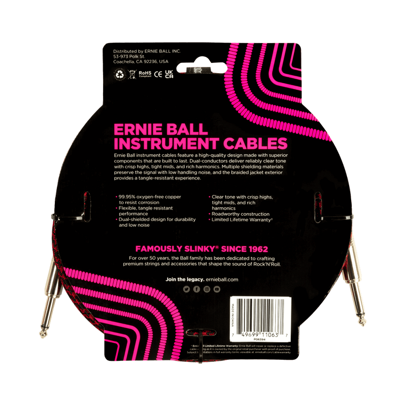 Ernie Ball 10ft Braided Straight Straight Inst Cable Red Black
