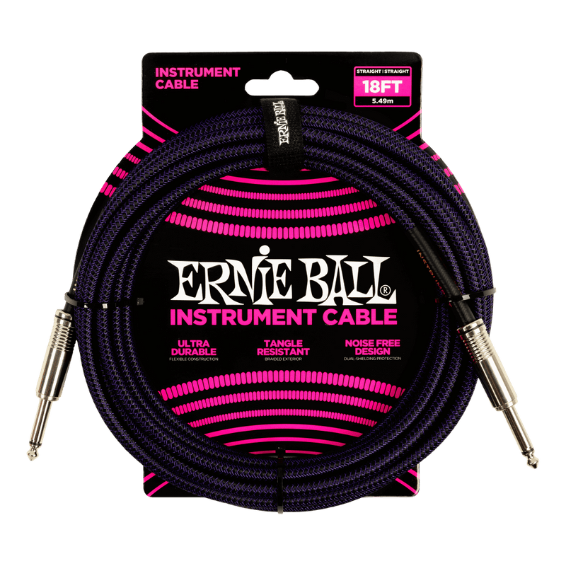 Ernie Ball 18ft Braided Straight Straight Inst Cable Purple Black