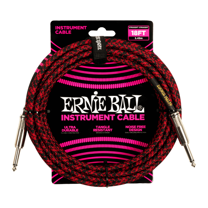 Ernie Ball 18ft Braided Straight Straight Inst Cable Red Black