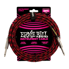 Ernie Ball 18ft Braided Straight Straight Inst Cable Red Black