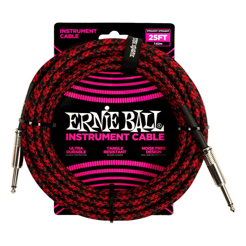 Ernie Ball 25ft Braided Straight Straight Inst Cable Red Black