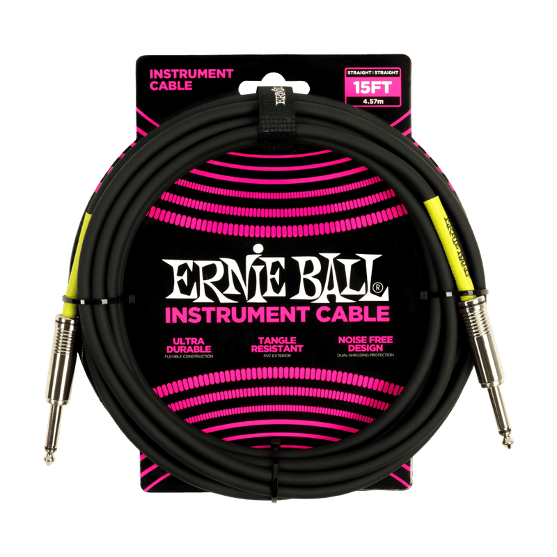 Ernie Ball 15ft PVC Straight Straight Inst Cable Black