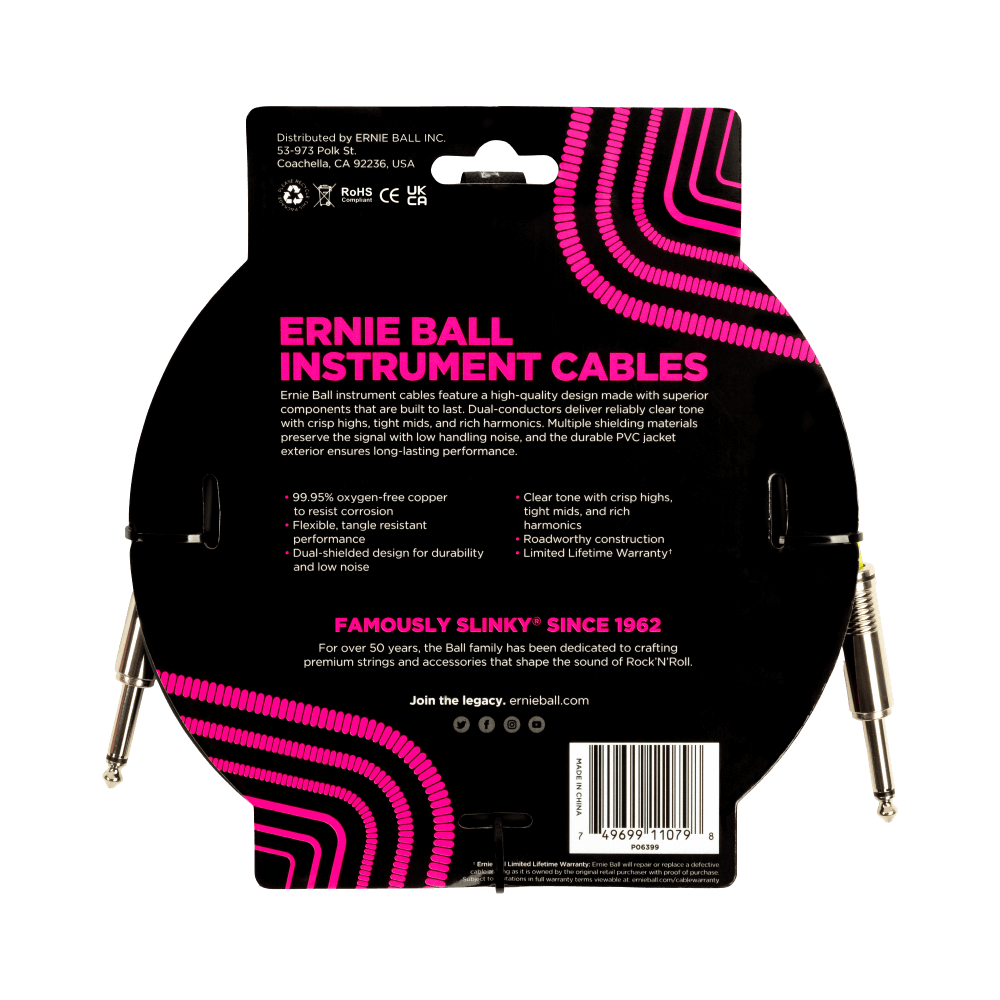 Ernie Ball 15ft PVC Straight Straight Inst Cable Black
