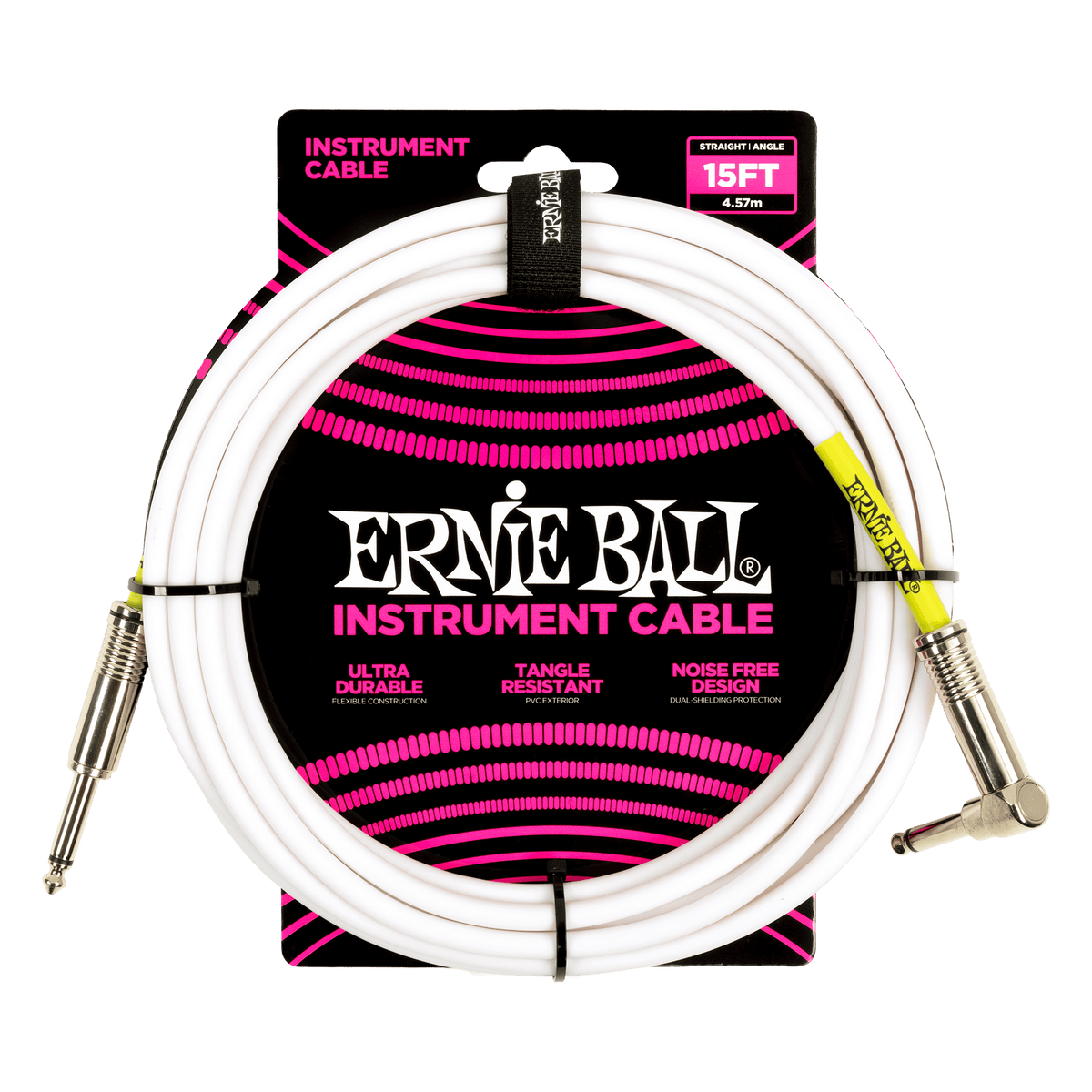 Ernie Ball 15ft PVC Straight Angle Inst Cable White