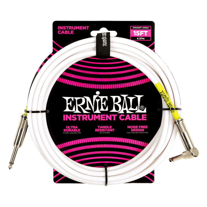 Ernie Ball 15ft PVC Straight Angle Inst Cable White