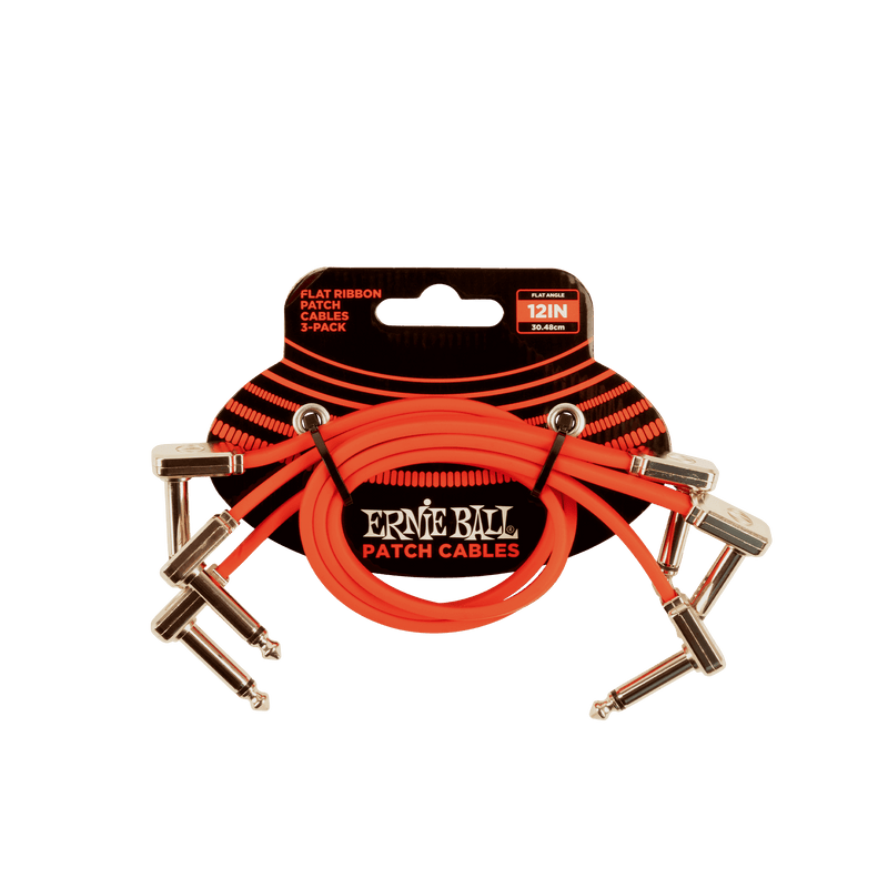 Ernie Ball 12” Flat Ribbon Patch Cable Red 3-Pack