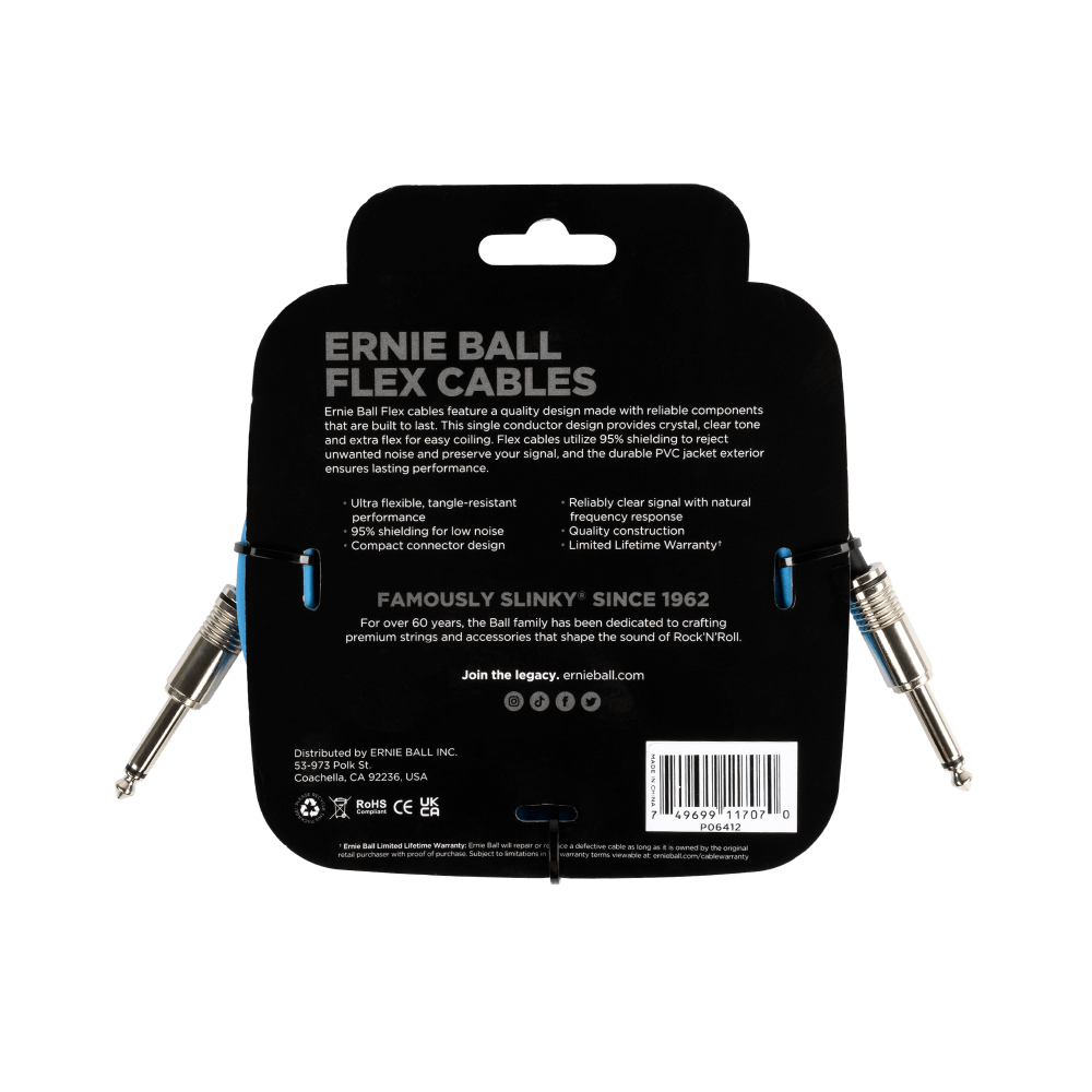 Ernie Ball Flex Instrument Cable Straight/Straight 10ft - Blue