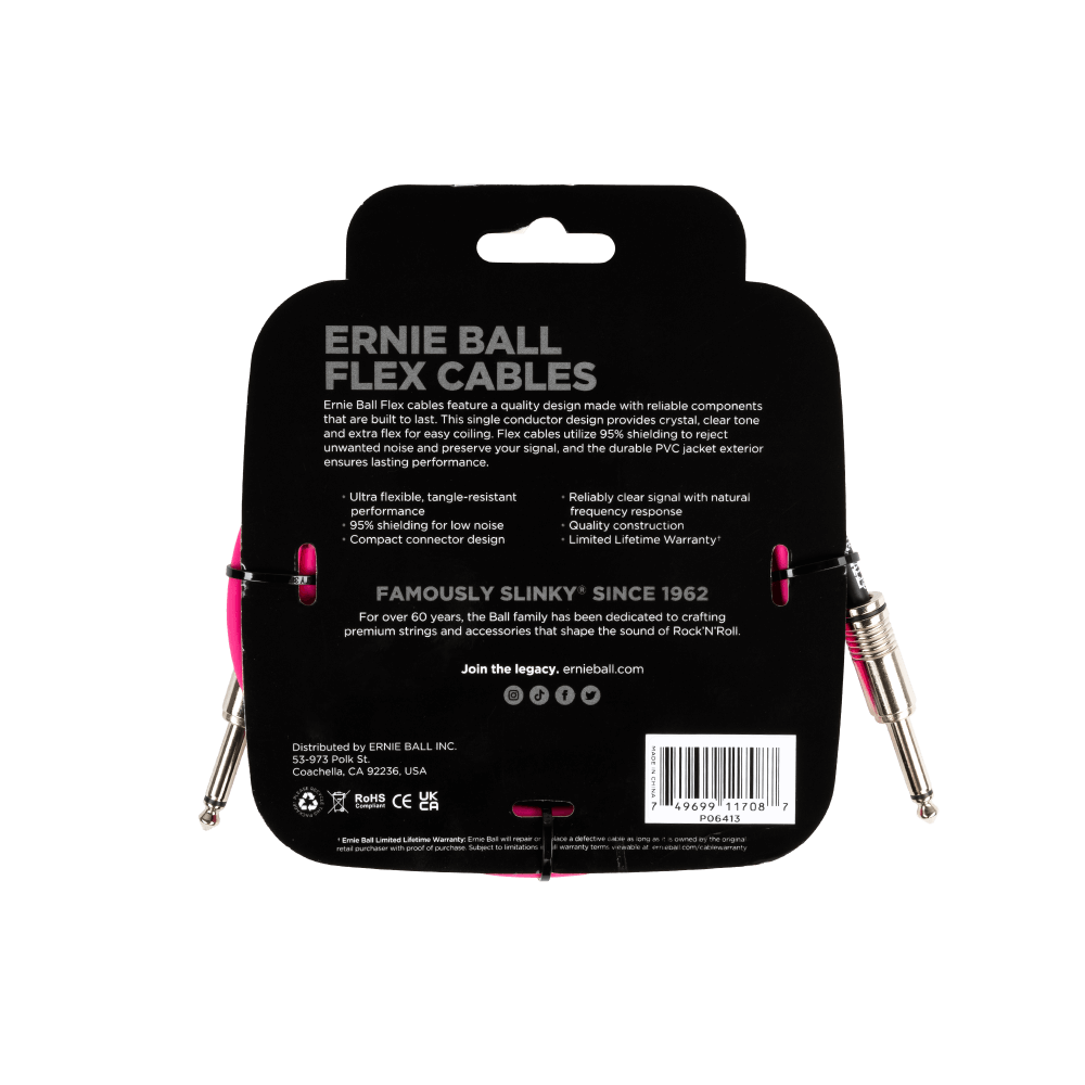 Ernie Ball Flex Instrument Cable Straight/Straight 10ft - Pink