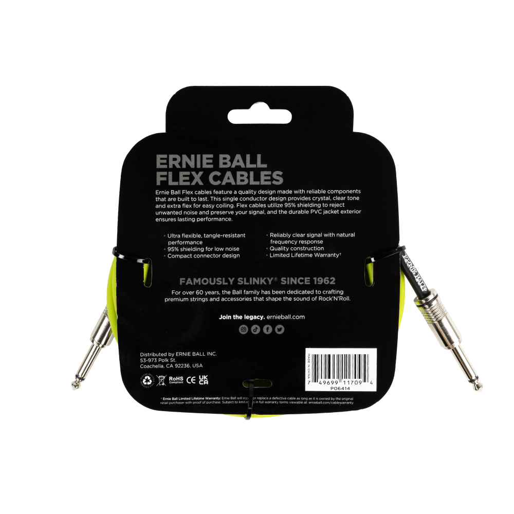 Ernie Ball Flex Instrument Cable Straight/Straight 10ft - Green