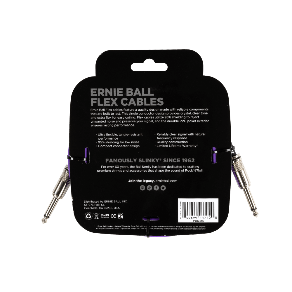 Ernie Ball Flex Instrument Cable Straight/Straight 10ft - Purple